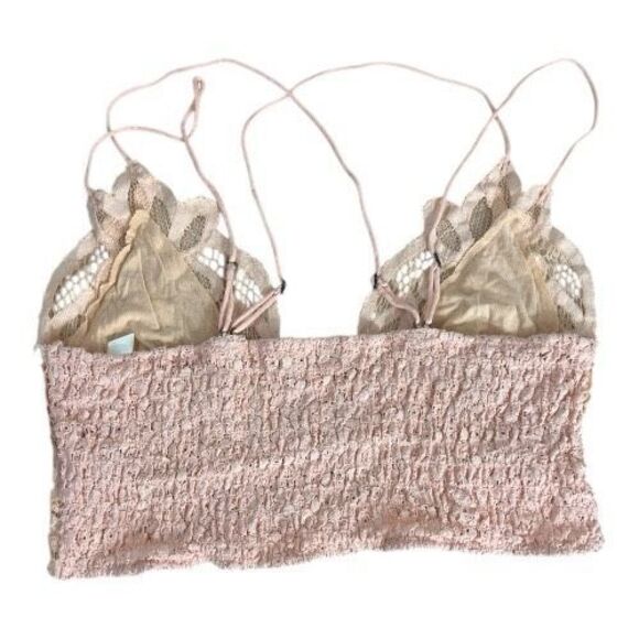 Free People Intimately FP Adella Longline Bralette Size L Soft Salmon Lace Cami - Picture 7 of 12